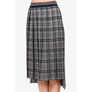 Thom Browne Navy/Grey Silk Plaid Pleated Midi Skirt Size 48